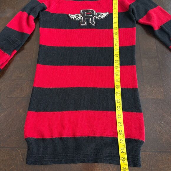 VTG Ralph Lauren Rugby Striped Red Black Wool Cashmere Sweater Winged R Logo S - Picture 7 of 7